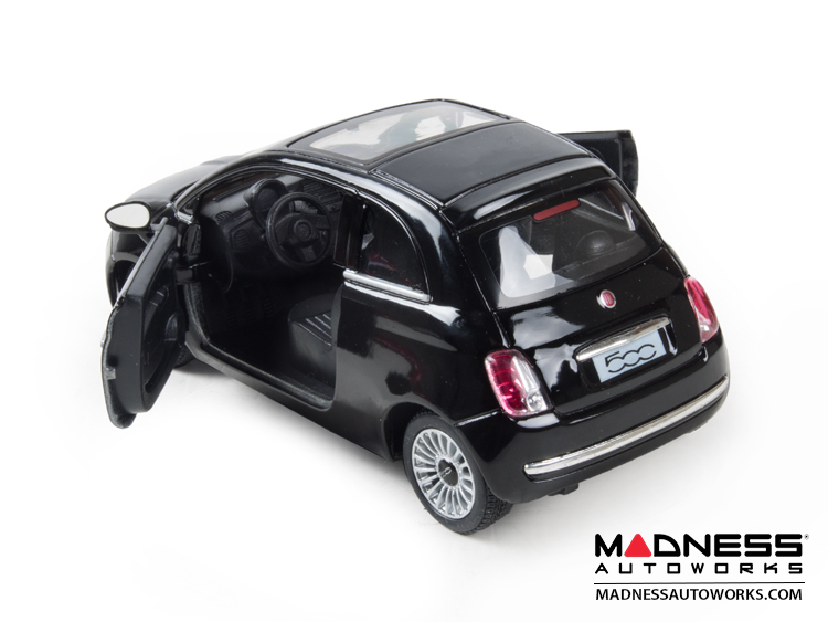 FIAT 500 Diecast Model 1/28 scale Black Kinsmart 500 MADNESS